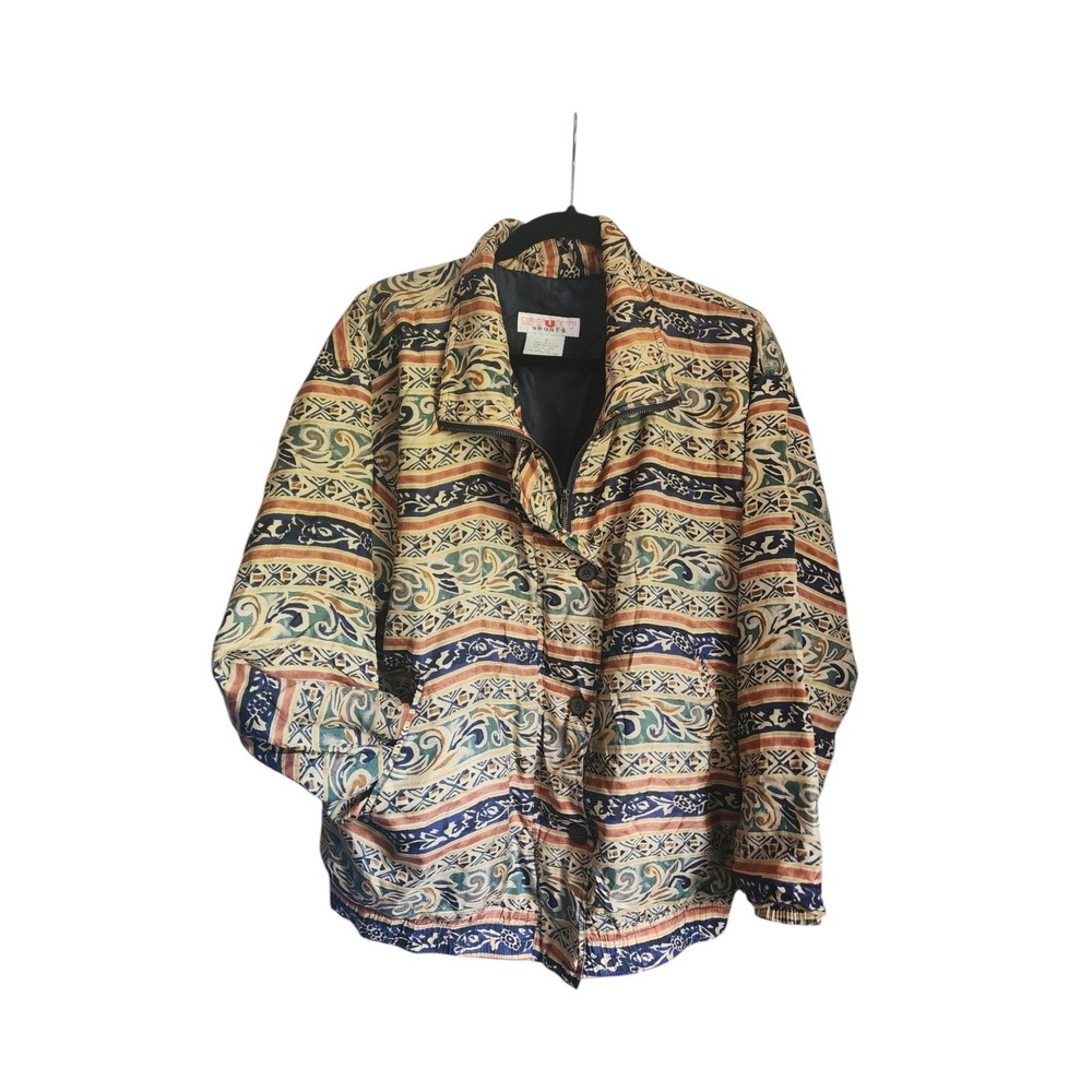 Vintage Stunt Sports Silk Windbreaker Jacket Mens Medium Geometric Print Retro